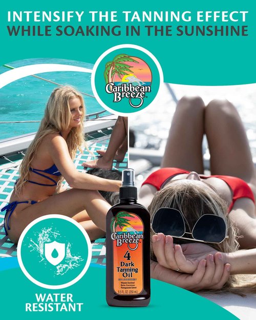Caribbean Breeze SPF 4 Dark Tanning Oil Intensifier, Tanning Accelerator Outdoor with Mango Lime Fragnance, Rich in Anti Oxidants, Beta-Carotene, and Pomegranate Extracts, 8.5 oz (250 ml)
