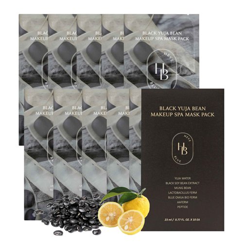 HEVEBLUE Black Yuja Bean Makeup Spa Mask Pack 10ea - 0.8 Fl. Oz of Ampoule Per Sheet, Nourishing, Sensitive Skin, Korean Skincare, Aesthetic, Moisturizing, Vegan, Hypoallergenic, K-Beauty