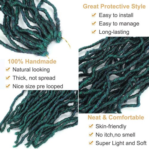 Faux Locs Crochet Hair 36 Inch 7 Packs Soft Locs Long Crochet Locs Goddess Locs Natural Synthetic Pre looped Crochet Braids For Butterfly Locs Crochet Hair (36 Inch (Pack of 7), Malachite Green)