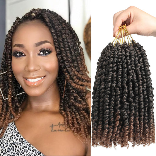 8 Packs Passion Twist Crochet Hair 10 Inch Pre-twisted Passion Twist Hair Pre Looped Crochet Hair for Black Women Short Ombre Brown Passion Twist Hair for Kids and Girls (10 Inch,T1B/30,8 Packs)