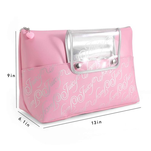 Juicy Couture Pink Makeup Bag Cosmetics Organizer Travel Essentials Removable Brush Holder Retro Style Faux Leather