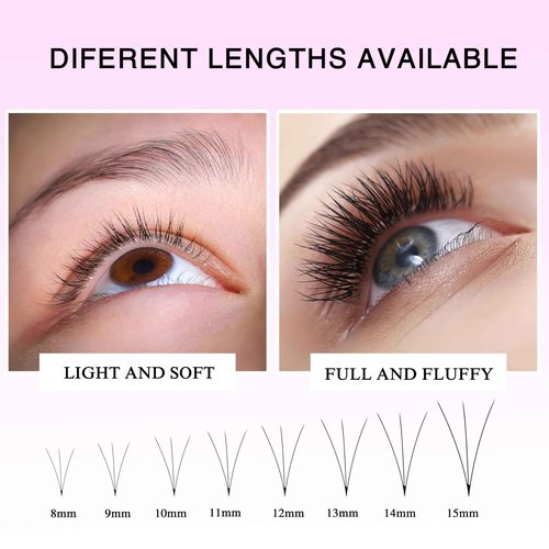 LaDulcie Easy Fan Lashes. 1000pcs/box. Volume Eyelash Extensions 0.05 Loose Fans 10D 0.07mm Thickness D Curl 14mm Length
