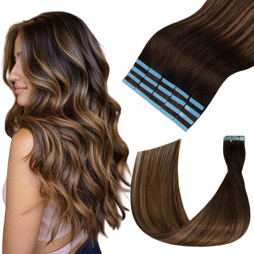 Lveyan Tape in Hair Extensions Human Hair, 14 Inch Dark Brown to Chestnut Brown/Dark Brown Remy Human Hair Skin Weft 20pcs 40g/pack Invisible Tape in Hair Extensions (#T2-P6/2, 14 Inch)