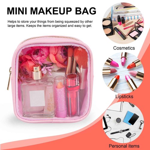 Ebbniur Clear Makeup Bag for Purse Small Nylon Zipper Pouch Mini Travel Cosmetic Bag Clear Toiletry Bags for Traveling Cute Makeup Organizer for Women (1pc pink clear)