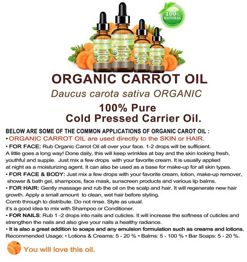 Botanical Beauty Organic CARROT SEED OIL 100% Pure VIRGIN UNREFINED Undiluted Cold Pressed Carrier Oil for Face, Skin, Body, Hair, Lip, Nails. Rich in Beta Carotene, Vitamin E (2 Fl Oz)
