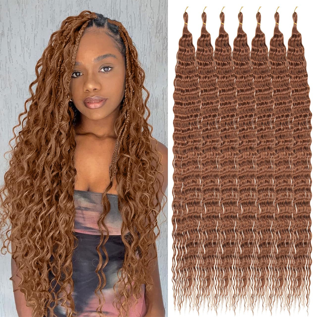 ZRQ 30 Inch Brown Ocean Wave Crochet Hair Extensions 7 Packs Deep Wave Crochet Synthetic Hair Long Curly Wavy Deep Twist Crochet Braiding Hair For Black Women #30