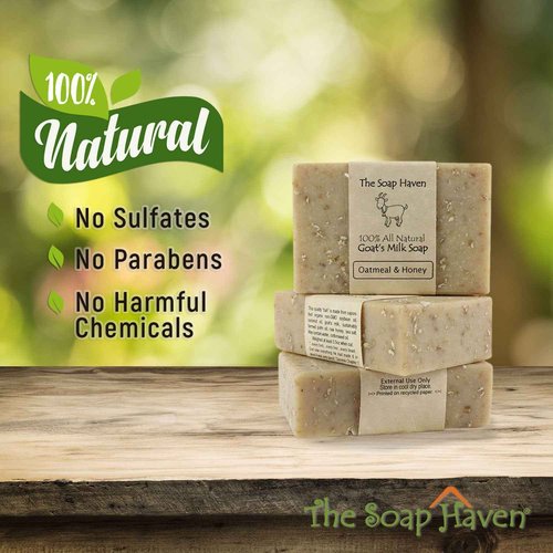 Oatmeal Soap - 4 Oatmeal & Honey Goat Milk Soap Bars, Handmade in USA, All Natural, Unscented, SLS Free, No Parabens