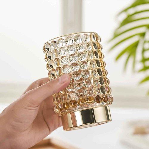 LEICURACE Makeup Brush Holder Organizer,Toothbrush Holders,Desk Pen Pencil Holder,Multifunctional Vintage Glass Brush Cup(A38-3-US/Gold/L)