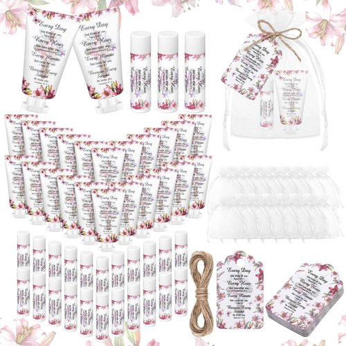 Swiffen 24 Sets Christian Hand Cream and Lip Balm Gift Set Christmas Christian Gift for Women Travel Size Hand Lotion Bible Verse Lip Balm Bulk for Baby Bridal Shower Mom Holiday Gift(Stylish)