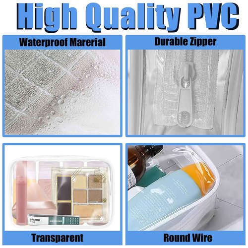 Eilyliafe 12 Pieces Clear Cosmetic Bag, PVC Waterproof Makeup Bags with Zipper, TSA Approved Toiletry Bag for Travel, Transparent Pouches Organizer Storage for Men and Women (White, Small)