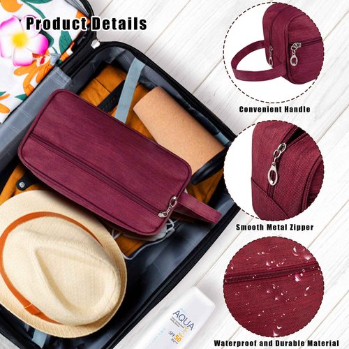 Ebbniur Toiletry Bag, Large Capacity Travel Bag for Toiletries, Waterproof Oxford Fabric Toiletry Organizer for Travel, Business Trips and Daily Use, Travel Essentials for Men or Women (Burgundy)