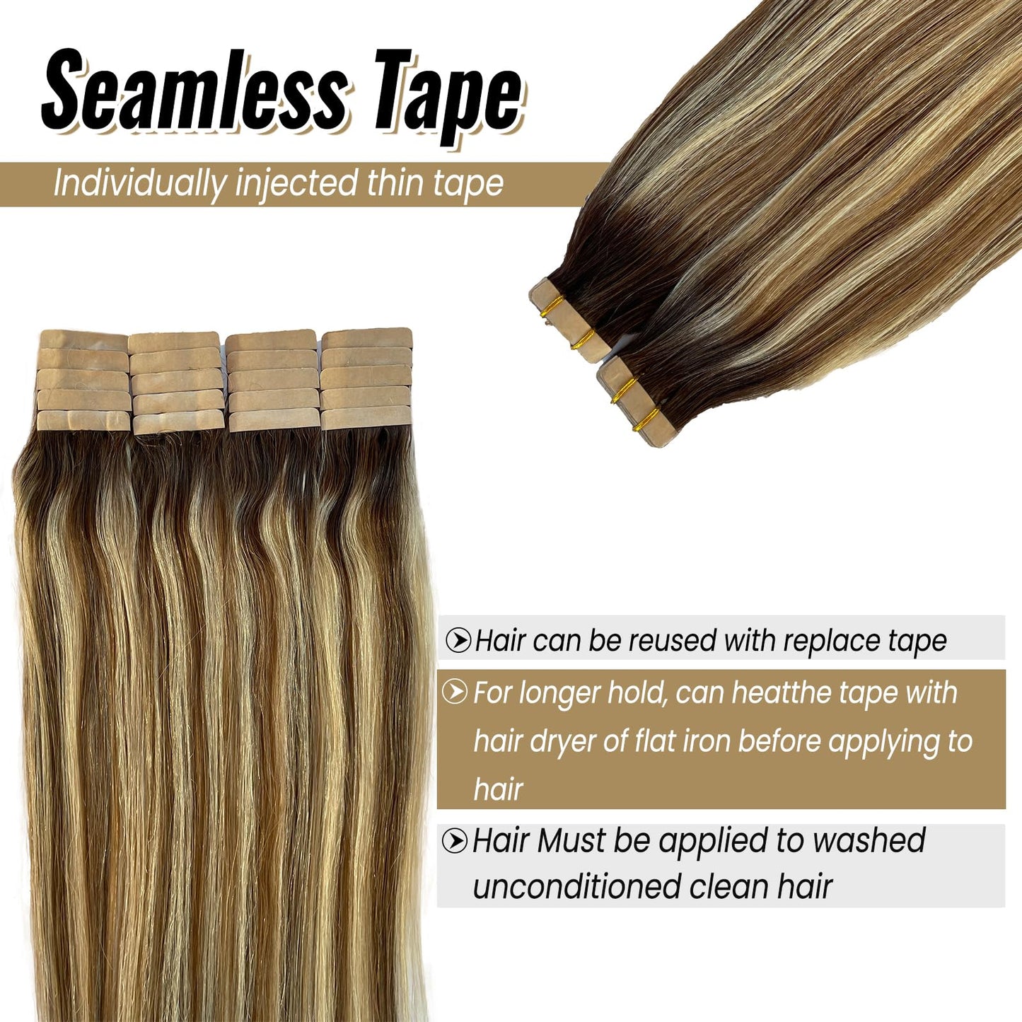 Munx Tape in Hair Extensions Human Hair 20 inches Silky Straight Remy Human Hair Seamless Skin Weft Hair Extensions Tape in Ash Brown and Bleach Blonde Hair Extension