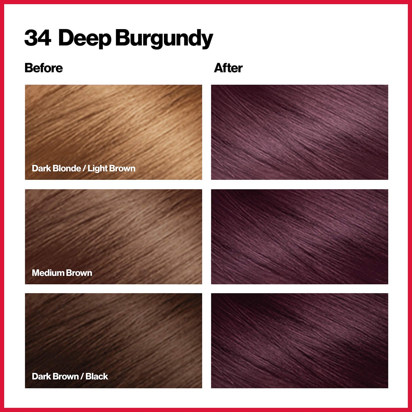 Revlon Permanent Hair Color, Permanent Hair Dye, Colorsilk with 100% Gray Coverage, Ammonia-Free, Keratin and Amino Acids, 34 Deep Burgandy, 4.4 Oz (Pack of 3)