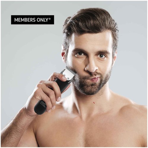 Members Only Trimmer for Men, Premium Lithium Cordless Hair and Beard Kit, 5 Interchangeable Heads, Smart LED Power Display, USB Rechargeable Battery, 4 Trimmer Guides