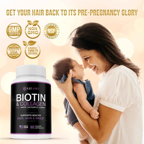 Vitamo Postpartum Hair Loss Vitamins for Women | Postnatal Hair Growth with Hyaluronic Acid, B-Complex, Biotin, Collagen & Keratin | Advanced Hair, Skin & Nails Supplement | 90 Capsules