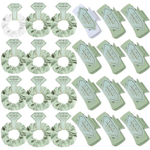 Featch Bridesmaid Proposal Gifts 12pcs Hair Claw Clips & 12pcs Satin Hair Ties Scrunchies Bachelorette Party Bridal Shower Present Good ideas Gift for Wedding Party Favors White&Sage Green