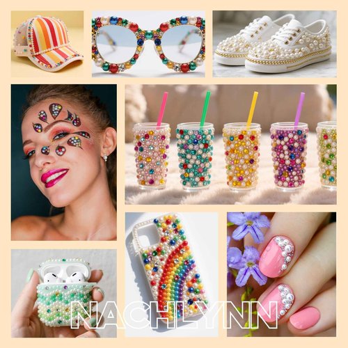 NACHLYNN 10000 Pcs Red White Black Rhinestones and Pearls 3-8mm Half Pearl Bead Resin Rhinestones Kits Comes with Jewelry Pen and Tweezers Suitable for Nail Art Clothing Handmade DIY Decoration