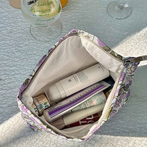 ASOQOLA Makeup Bag Floral Cosmetic Bag Large Capacity Aesthetic Makeup Bag with Zipper, Travel Toiletry Bag for Women (purple)