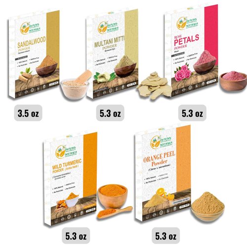 Herbs Botanica Skin Care Sampler Sandalwood, Rose Petal, Multani Mitti, Wild Turmeric & Orange Peel Powder for Face Mask & DIY Beauty Total 700g / 1.54 LB Natural Skin Care Kit