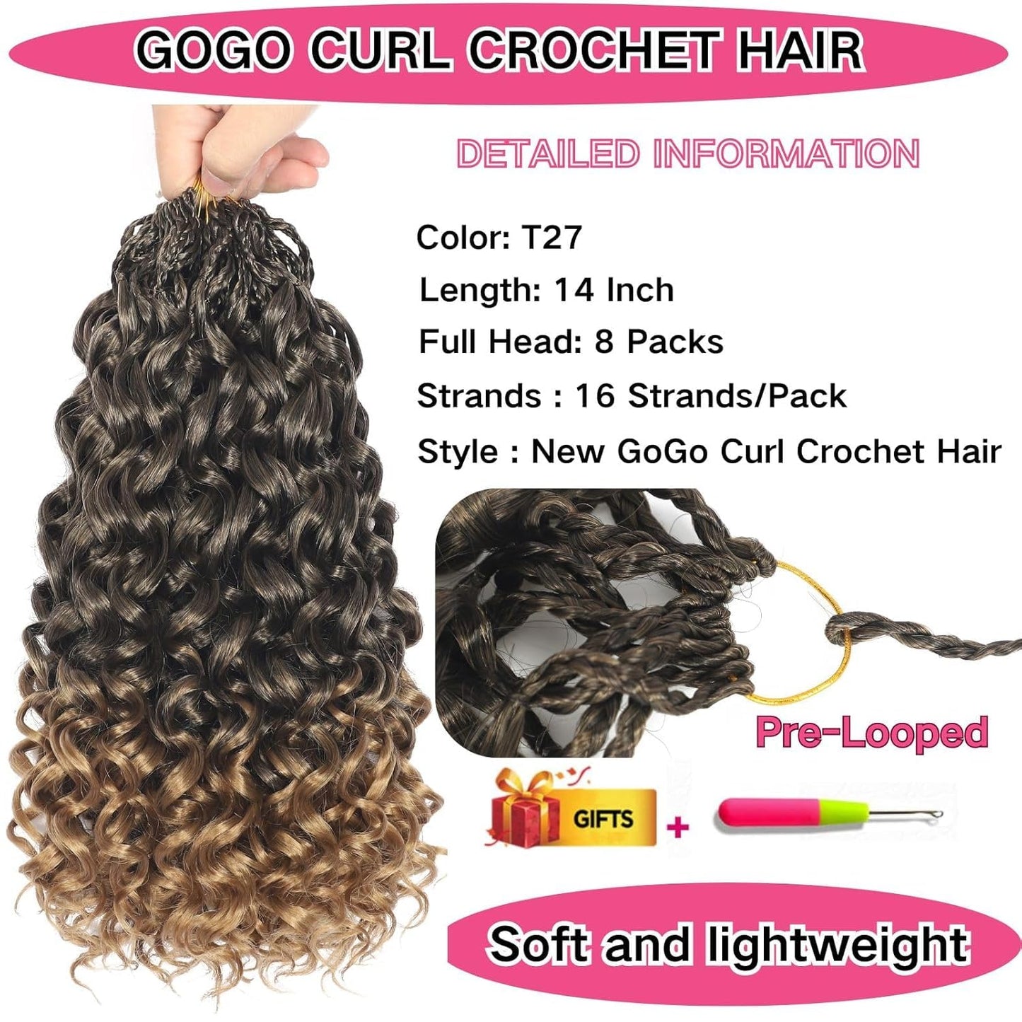 Gogo Curl Crochet Hair 14 Inch 8 Packs Pretwisted Curly Crochet Hair Pre looped Ocean Wave Crochet Hair Water Wave Deep Twist Crochet Synthetic Braiding Hair for Women Girl Kids (14 Inch 8 Packs T27)