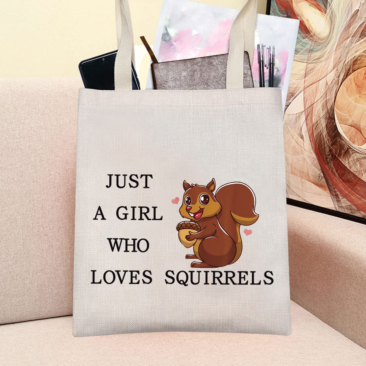 LEVLO Funny Squirrel Cosmetic Bag Animal Lover Gift Just A Girl Who Loves Squirrels Makeup Zipper Pouch Bag Squirrel Lover Gift (Loves Squirrels Tote)