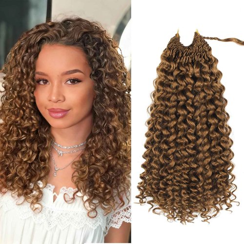 120 Strands Curly Crochet Hair Gogo Curl Pure Protein Fiber Close to Human Hair 14 Inch Pre looped Deep Wave Curly Crochet Hair For Black Women Beach Curl Twist Braiding Hair Extensions (14inch 30#)