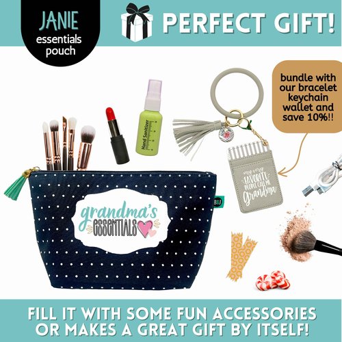 Brooke & Jess Designs Grandma's Essentials Pouch Gifts for Women Dotted Makeup Bags Cosmetic Bag Travel Toiletry Makeup Pouch Bag with Zipper Best Grandma Birthday Just Because Gifts