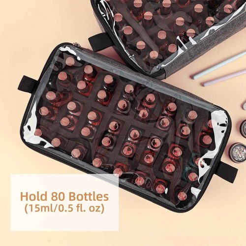HOMEST Double Layer Nail Polish Organizer Holds 80 Bottles (15ml/0.5 fl. oz) and a Lamp, Case with 2 Removable Pouches for Manicure Tools Storage, Grey(Bag Only)