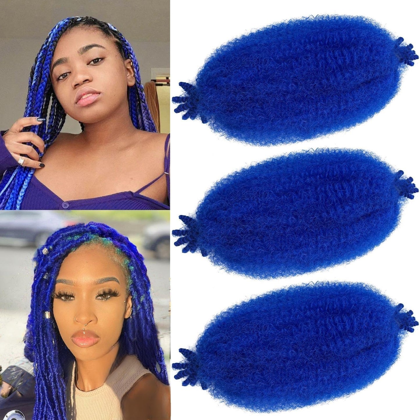 3 Packs Springy Afro Twist Hair 12 Inch Marley Twist Braiding Hair Wrapping Hair for Soft Locs Crochet Hair Pre Fluffed Marley Kinky Braiding Hair Synthetic Extensions (Blue#, 12 Inch(Pack of 3))