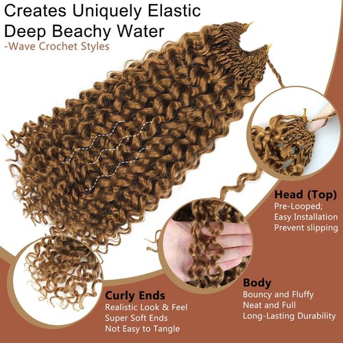 120 Strands Curly Crochet Hair Gogo Curl Pure Protein Fiber Close to Human Hair 14 Inch Pre looped Deep Wave Curly Crochet Hair For Black Women Beach Curl Twist Braiding Hair Extensions (14inch 30#)