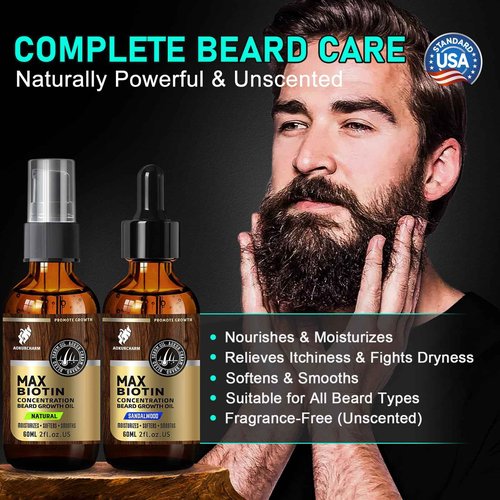 aokur 2 Pack Beard Growth Oil for Men – Sandalwood & Unscented – High Strength Biotin Serum – Softens, Strengthens & Boosts Beard Growth – Gift Set for Father’s Day, Anniversaries & Christmas