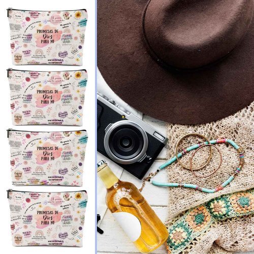 4 Piezas Versículos Bíblicos En Español, Regalos Cristianos, Regalos Cristianos En Español, Spanish Christian Gifts for Women Pastor Wife Prayer Friend Makeup Bag Religious Gifts Faith Cosmetic Bag