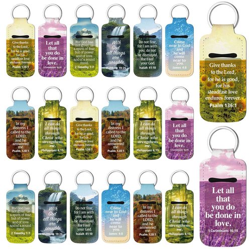 Ecation 72 Pcs Christian Lipstick Holder Key Chain Bulk Lip Balm Holder with Metal Ring Lipstick Lip Gloss Pouch Religious Party Bible Inspiration Gift for Women Man Church Pastor(Retro)