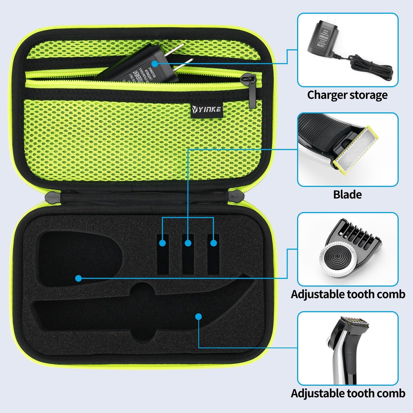 Yinke Travel Case for Philips Norelco O Blade Pro QP6520/70,QP6510/70, QP6530/70, QP6550/70, Hybrid Electric Trimmer and Shaver, Protective Cover Storage Bag (Green)