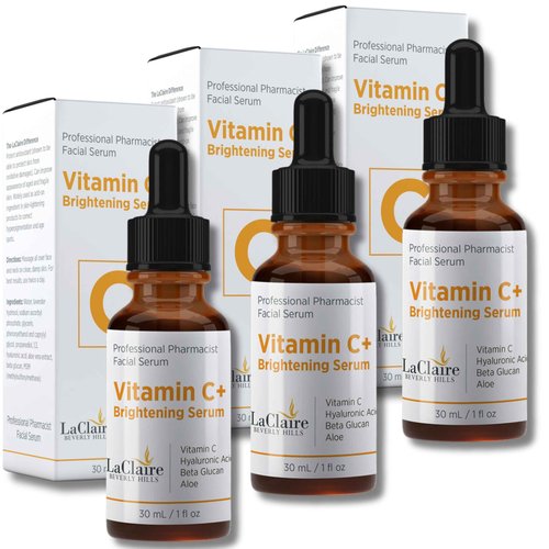 LaClaire Vitamin C+ serum 3-Pack, Strong vitamin C serum, brightening serum for face, topical facial serum with Hyaluronic acid, Vitamin C facial brightening serum, Vitamin C+, Made in the USA