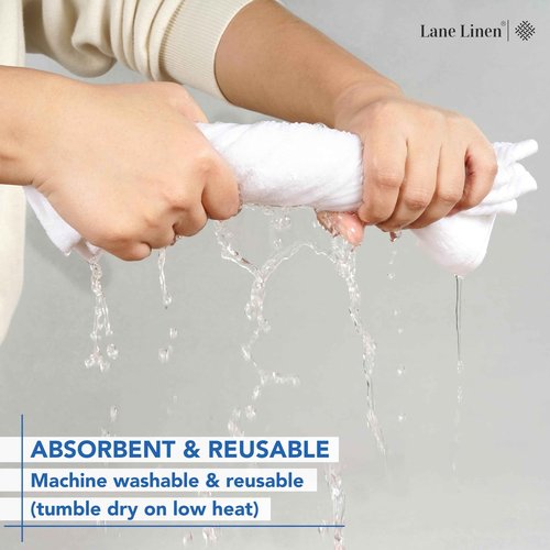LANE LINEN 100% Cotton Washcloths 24 Pack - Spa & Salon Quality Face Towels - Ring Spun, Soft & Absorbent Wash Cloth Rags for Body, Beauty, Home, Gym - Fingertip Towels - 13"x13", White Washcloths