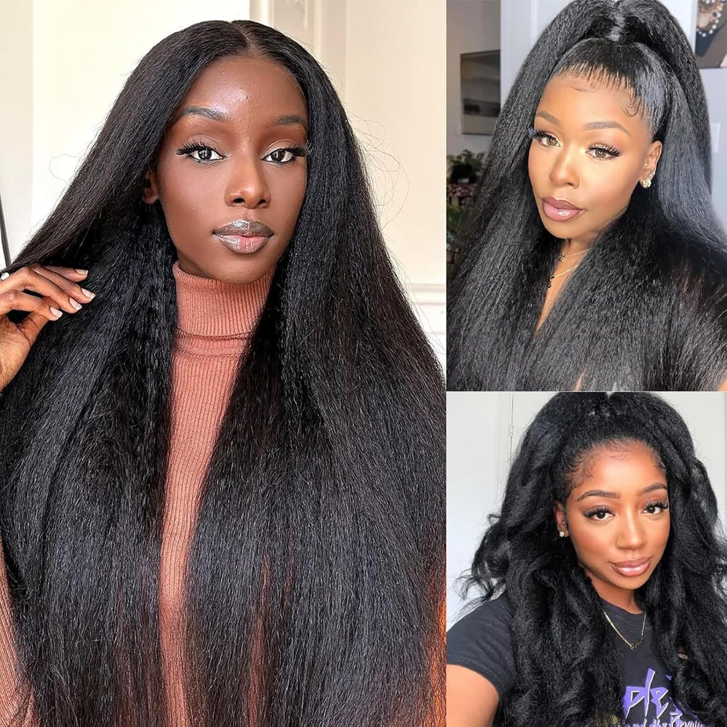 16 Inch Kinky Straight Clip in Hair Extensions for Black Women 4Pieces 140g 11Clips Full Head Yaki Straight Seamless Clip ins Synthetic Hair