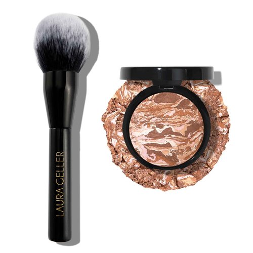 LAURA GELLER NEW YORK Baked Bronze-n-Brighten Bronzer Powder - Medium and Classic Bronzer Makeup Brush - Vegan Bristles