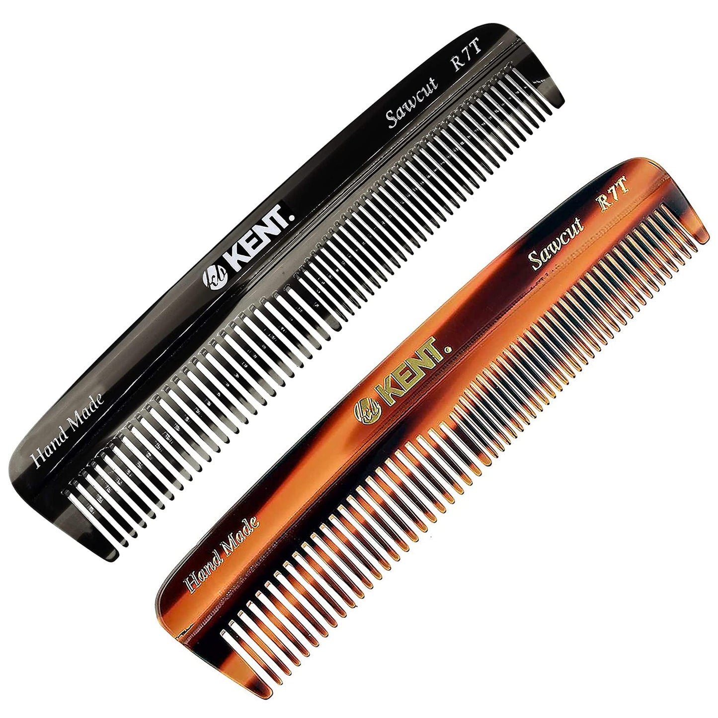 Kent R7T THE APSLEY Limited Edition Double Tooth Hair Pocket Comb, Small Fine/Wide Tooth Comb for Styling Hair, Beard and Mustache for Men, Women and Kids. Saw Cut Hand Polished. Handmade in England