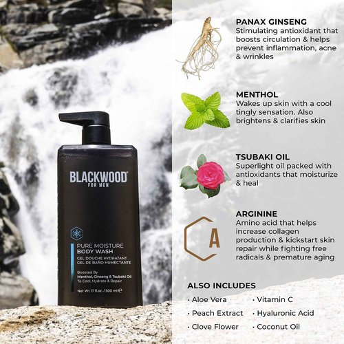 Blackwood For Men Active Man Daily Shampoo and Pure Moisture Body Wash - Sulfate Free, Paraben Free, & Cruelty Free (17 Oz)