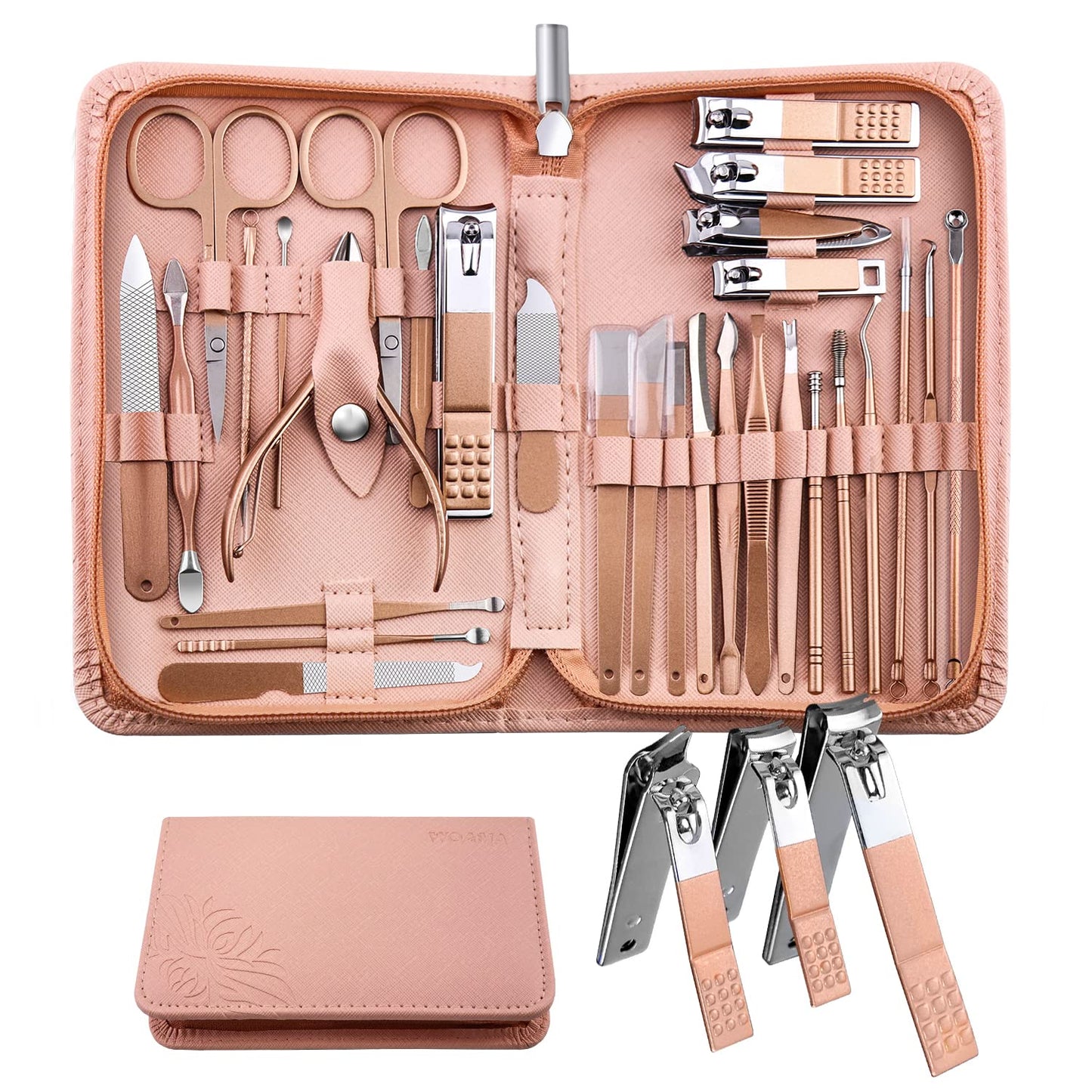 WOAMA Manicure Set Pedicure Kit - 30 in 1 Nail Kit Professional Stainless Steel Nail Care Kit for Women - Pink