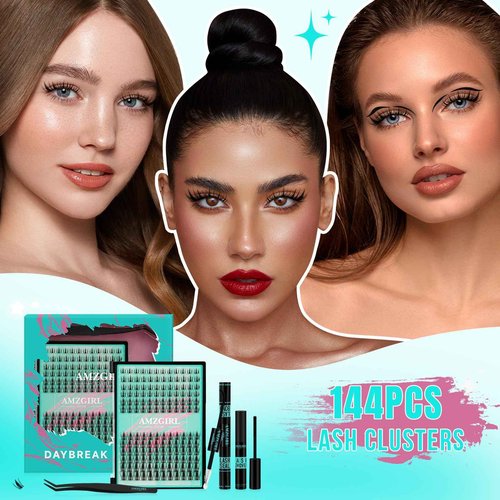 Manga Lash Clusters Kit 144PCS Fairy Eyelash Extension Kit with Lash Bond and Seal, Fake Eyelashes Clusters with Invisible Lash Band, Lash Glue Remover and Lash Applicators (8-16mm Kit,Black Bond)