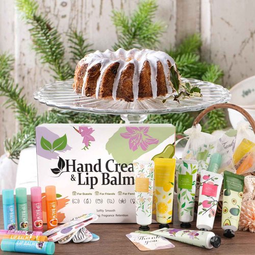 CUDICY Hand Cream and Lip Balm Bulk 24 Gift Sets Party Favors for Baby Shower Bridal Shower Wedding for Guests Prizes Women Adults Bachelorette Travel With Nail Files Thank You Cards Organza Bags