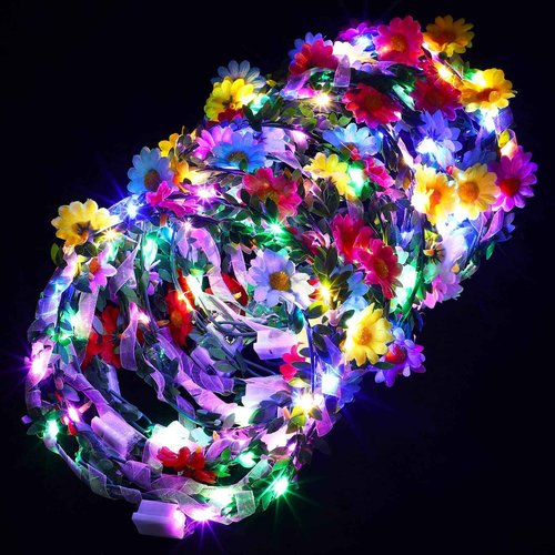 Syhood 40 Pcs LED Flower Headband, Light up Flower Crown Garland Headdress Floral Headpiece for Women Hair Accessories Bridal Shower Holiday Birthday Wedding Party(Sunflower Style)