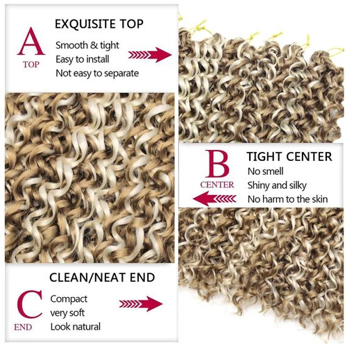 YXCHERISHAIR GoGo Curl Crochet hair Water Wave Crochet hair blonde Synthetic Bohemian Crochet Braid Deep Wave Braiding hair Extensions (18inch,7Packs,P27/613)
