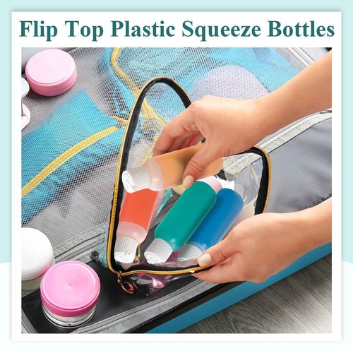 Tioncy 50 Pcs 2 oz Round Flip Top Plastic Bottles Small Squeeze Bottles with Lids 2 oz Empty Travel Refillable Containers for Essential Oils Perfumes Liquids Lotions Body Wash Shampoo Sauce