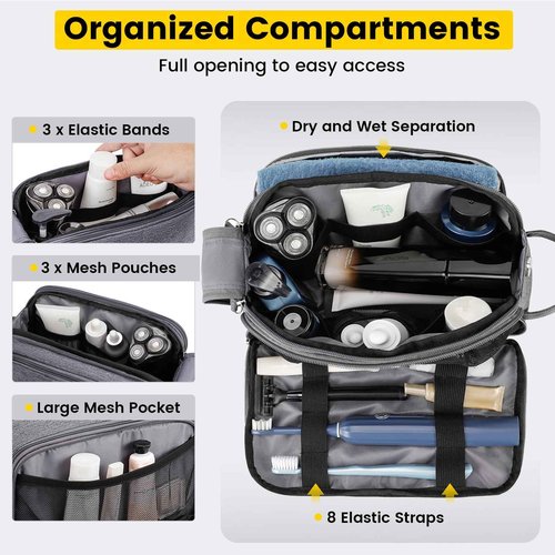 Vorspack Travel Toiletry Bag - Water Resistant Travel Bag for Toiletries, Cosmetics, Accessories, Gifts for Men - Grey