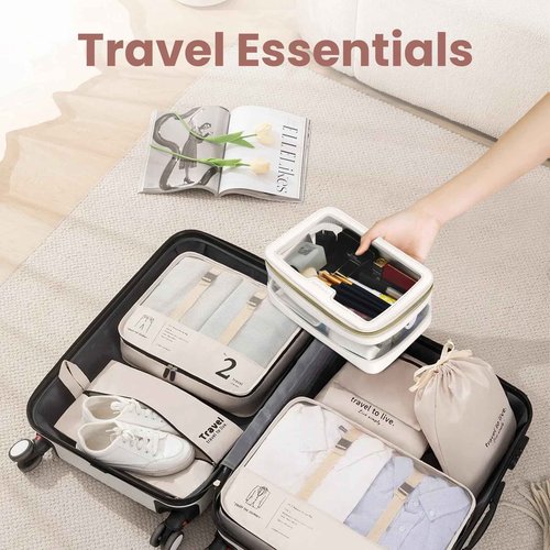 Aniborsa Clear Makeup Bag, Travel Clear Cosmetic Bag and Makeup Brush Bag, Transparent Portable Makeup Case, Waterproof Toiletry Bag with Zipper for Women, White