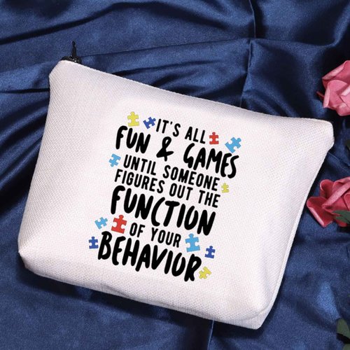 POFULL ABA Therapist Technician RBT BCBA Gift Behavior Therapist Gift Zipper Pouch Makeup Bag (IT'S ALL FUN AND GAMES bag)