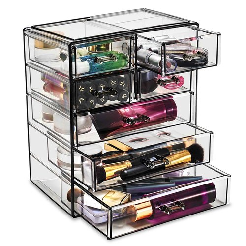 Sorbus Acrylic Makeup Organizer - Organization and Storage Case for Cosmetics Make Up & Jewelry - Big Clear Makeup Organizer for Vanity, Bathroom, College Dorm, Closet, Desk (3 Large, 4 Small Drawers)